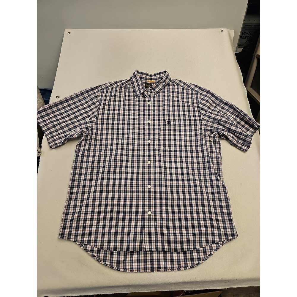 Timberland Shirt Men XL Blue Checkered Short Sleeve Collared Casual Button-Down